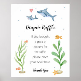 Shark Baby shower Diaper Raffle Sign Poster