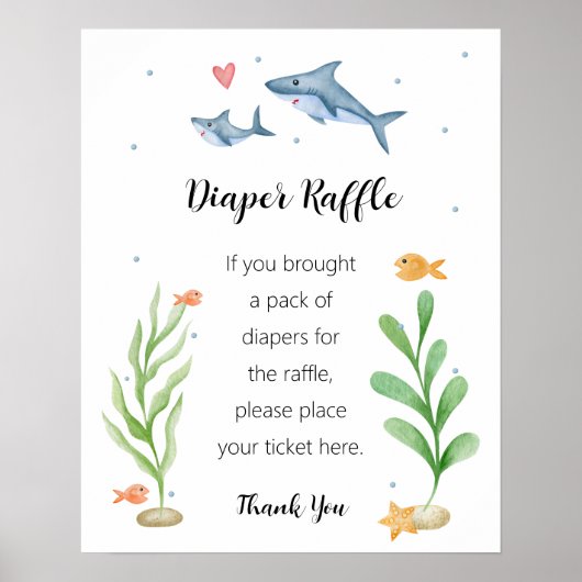 Shark Baby shower Diaper Raffle Sign Poster (Voorkant)