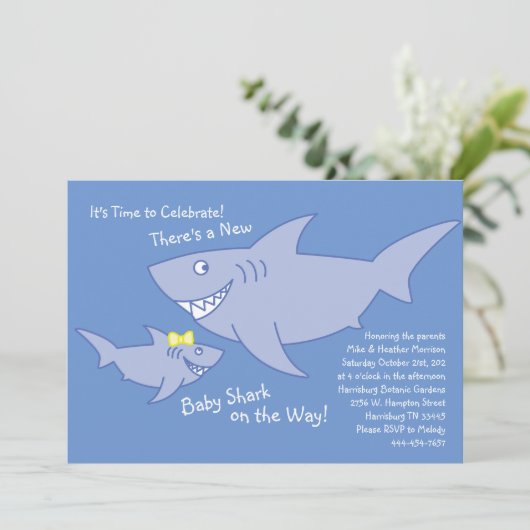 Shark Baby shower genderneutraal gecodeerd Kaart (Staand voorkant)
