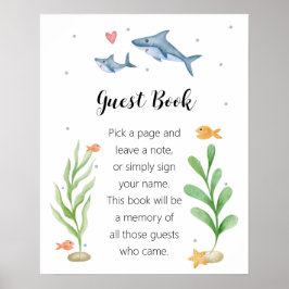 Shark Baby shower "Guest Book" Sign Poster