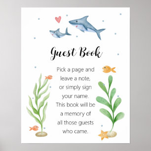 Shark Baby shower "Guest Book" Sign Poster
