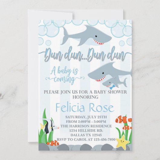 Shark Baby shower Invitation Invite Boy Kaart (Voorkant)