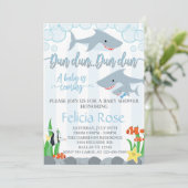 Shark Baby shower Invitation Invite Boy Kaart (Staand voorkant)