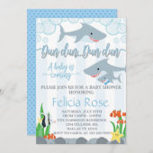 Shark Baby shower Invitation Invite Boy Kaart (Voorkant / Achterkant)