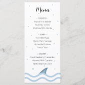 Shark Baby shower Menu met haaienvin en bubbels (Voorkant)