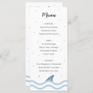 Shark Baby shower Menu met haaienvin en bubbels