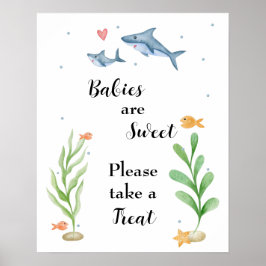 Shark Baby shower Neem een traktatiebord Poster