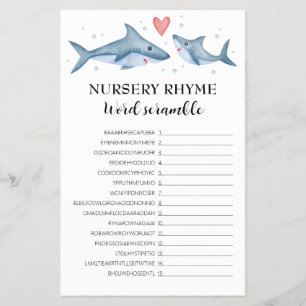 Shark Baby shower Nursery Rhyme Word Scramble Game Flyer