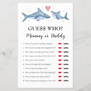Shark Baby shower "Raad eens wie mama of papa" spe Flyer
