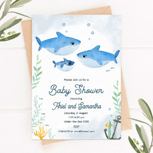 Shark baby shower-uitnodiging met twee moeders kaart
