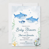 Shark baby shower-uitnodiging met twee moeders kaart (Voorkant)