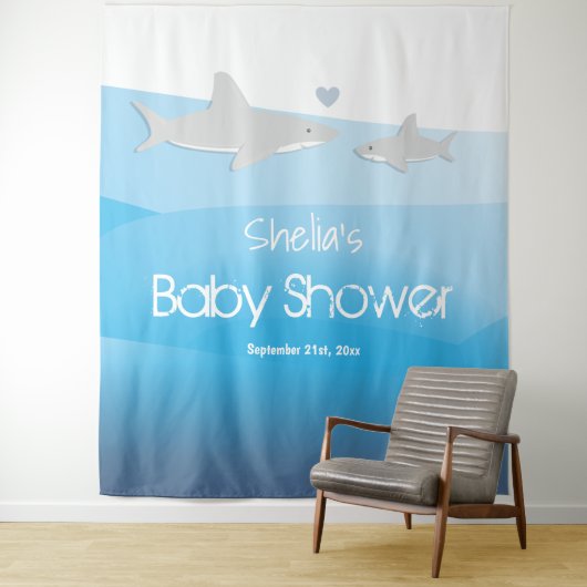 Shark Baby Shower Wandkleed (In situ)