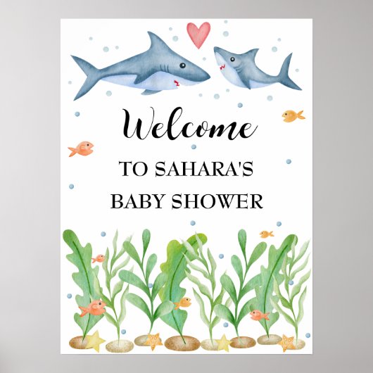 Shark Baby shower Welcome Sign under the Zee Poster (Voorkant)