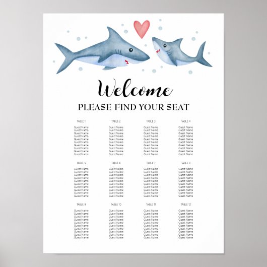 Shark Baby shower Zitplaatskaart Teken Poster (Voorkant)