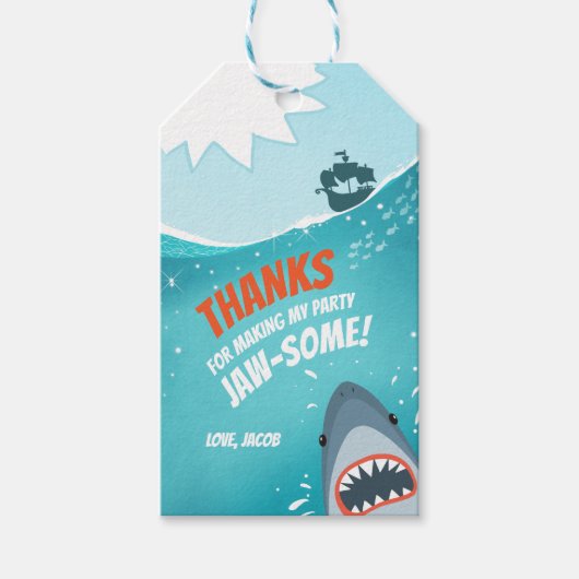 Shark bedankt labels Pool Party Bait Birthday Boy Cadeaulabel (Voorkant)