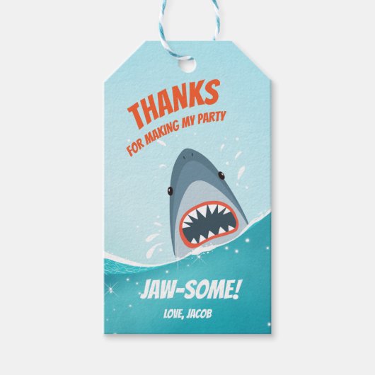 Shark bedankt labels Pool Party Bait Birthday Boy Cadeaulabel (Voorkant)