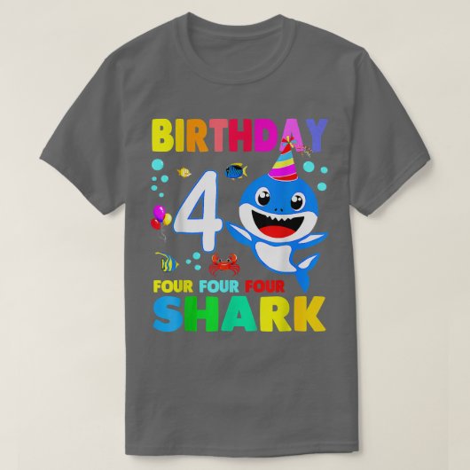 Shark Birthday 4 jaar oud op 4e verjaardag Matchin T-shirt (Design voorkant)