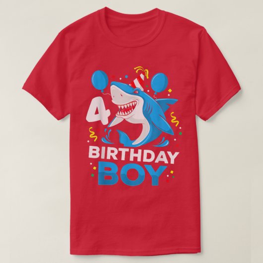 Shark Birthday 4 Years Old 4th Birthday Matching F T-shirt (Design voorkant)