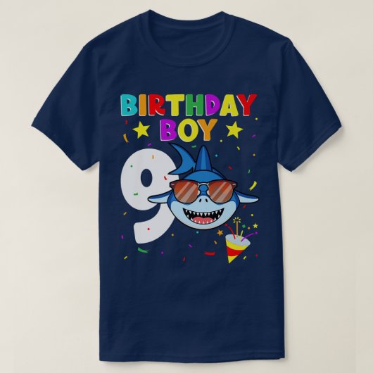 Shark Birthday 9 Years Old 9th Boy Matchi T-shirt (Design voorkant)