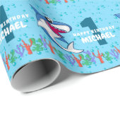 Shark Birthday First Bday Ocean Kinder Cadeaupapier (Rol Hoek)