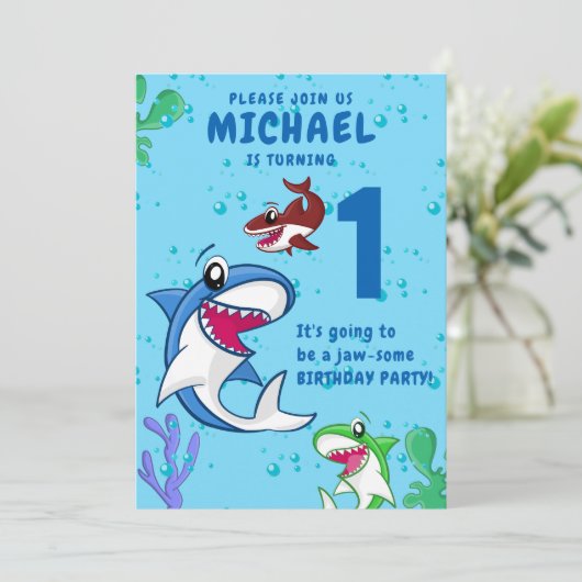 Shark Birthday First Bday Ocean Kinder Kaart (Staand voorkant)