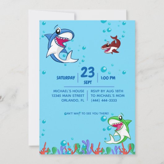 Shark Birthday First Bday Ocean Kinder Kaart (Achterkant)