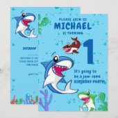 Shark Birthday First Bday Ocean Kinder Kaart (Voorkant / Achterkant)