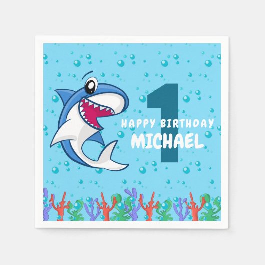 Shark Birthday First Bday Ocean Kinder Servet (Voorkant)