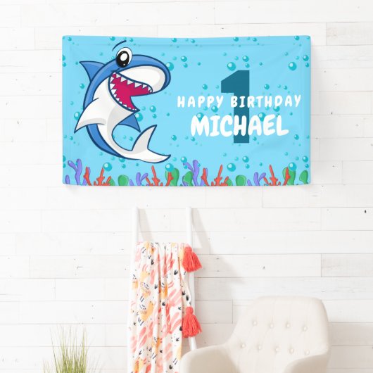 Shark Birthday First Bday Ocean Kinder Spandoek (Insitu)