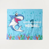 Shark Birthday First Bday Ocean Kinder Wandkleed (Voorkant (horizontaal))