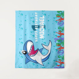 Shark Birthday First Bday Ocean Kinder Wandkleed