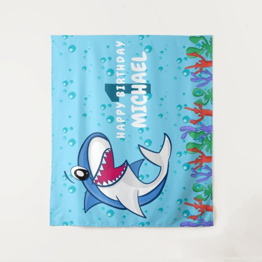 Shark Birthday First Bday Ocean Kinder Wandkleed (Voorkant)
