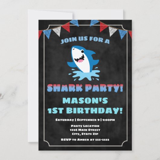 Shark Birthday Invitation Baby Shark Kaart (Voorkant)