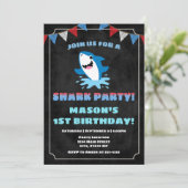 Shark Birthday Invitation Baby Shark Kaart (Staand voorkant)