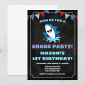 Shark Birthday Invitation Baby Shark Kaart (Voorkant / Achterkant)