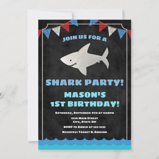Shark Birthday Invitation Baby Shark Kaart (Voorkant)