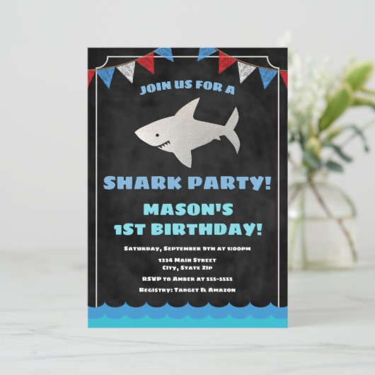 Shark Birthday Invitation Baby Shark Kaart (Staand voorkant)