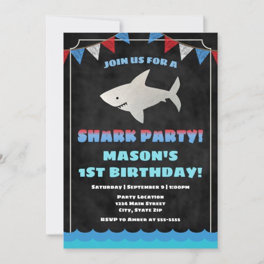 Shark Birthday Invitation Baby Shark Kaart (Voorkant)