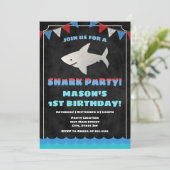 Shark Birthday Invitation Baby Shark Kaart (Staand voorkant)