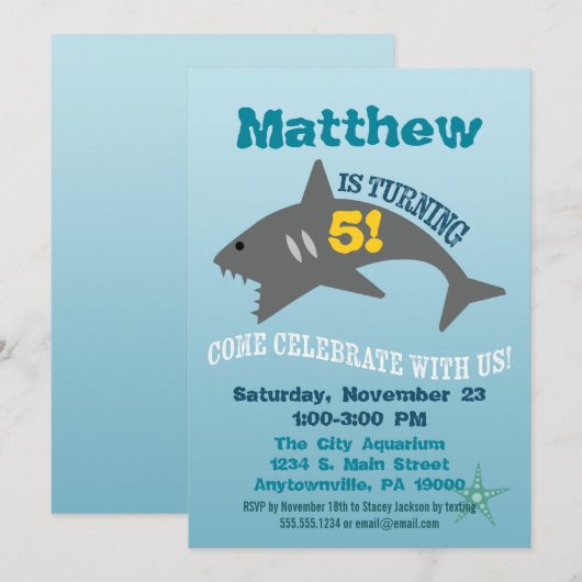 Shark Birthday Invitation Boy Aquarium Invite Kaart (Voorkant / Achterkant)