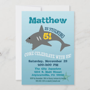 Shark Birthday Invitation Boy Aquarium Invite Kaart