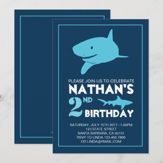 Shark Birthday Invitation for Boy Kaart (Voorkant / Achterkant)