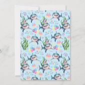 Shark Birthday Invitation in Blue Kaart (Achterkant)