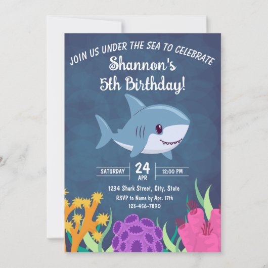 Shark Birthday Invitation Kaart (Voorkant)