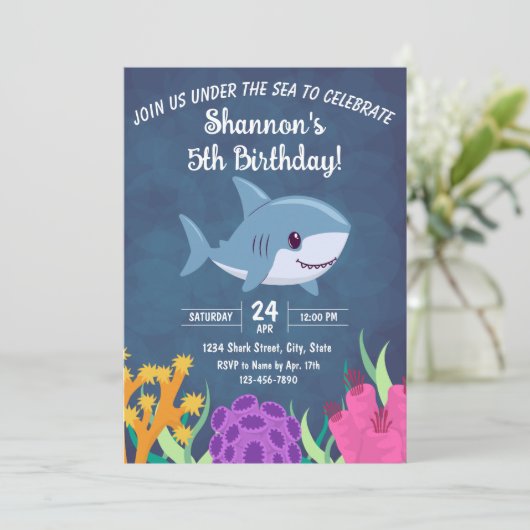 Shark Birthday Invitation Kaart (Staand voorkant)