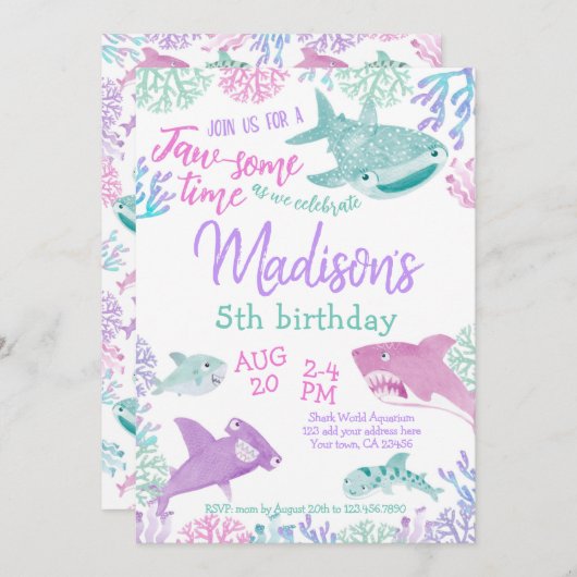 Shark Birthday Invitation Kaart (Voorkant / Achterkant)