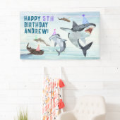 Shark Birthday Invitation Pool Party Banner (Insitu)