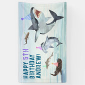 Shark Birthday Invitation Pool Party Banner (Verticaal)