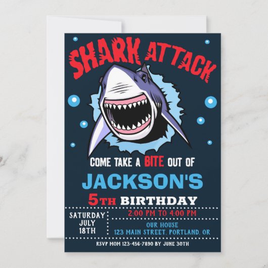 Shark Birthday Invitation - Shark Attack Party Kaart (Voorkant)
