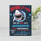 Shark Birthday Invitation - Shark Attack Party Kaart (Staand voorkant)